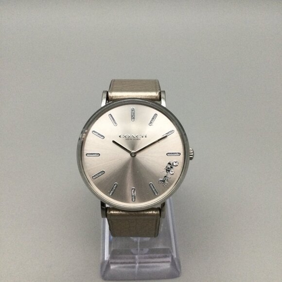 Coach Perry Watch Women 36mm Silver Tone Champagne Leather Band New Battery main image 8